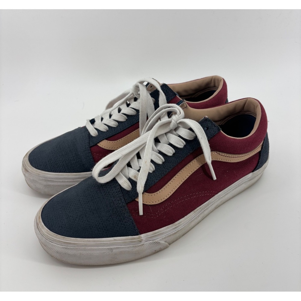 Vans Old Skool Low Top SK8 Shoes Men 9 Women 20.5 Navy Suede Maroon Canvas